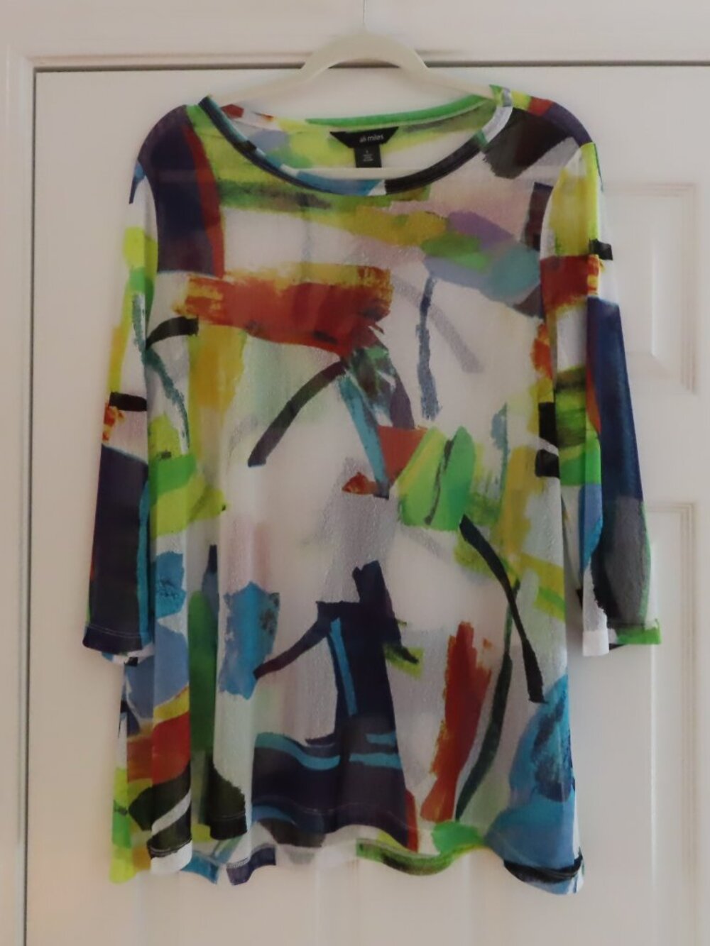 Ali Miles Abstract Mesh Sheer Top Art To Wear Pullover Artsy Large Lagenlook